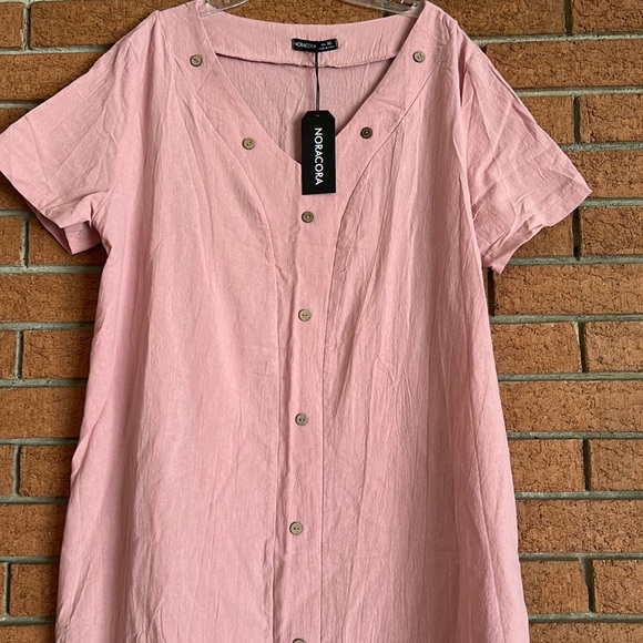 NORACORA AIRY LIGHT WEIGHT V-NECK BUTTON EMBELLISHED DRESS - Picture 3 of 7